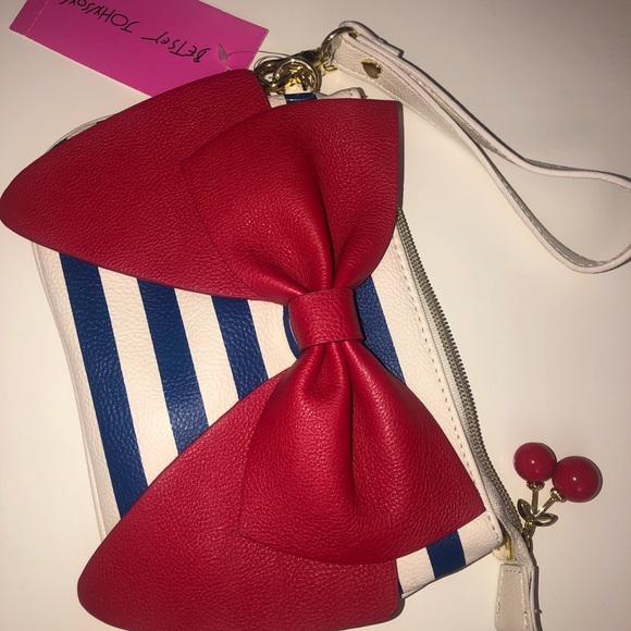 Betsey Johnson Handbags - Red, white and Navy Betsy Johnson Clutch